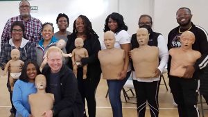 Group CPR training session with mannequins in Clearwater.
