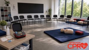 CPR classroom setup for practicing emergency response skills in Clearwater.