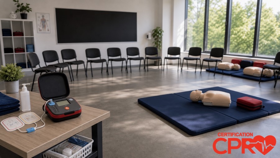 CPR classroom setup for practicing emergency response skills in Clearwater.