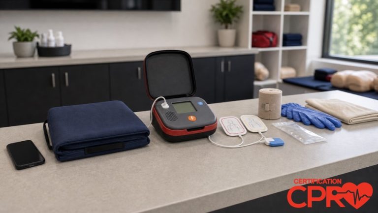 AED trainer and CPR classroom supplies for learning the Chain of Survival in Clearwater.