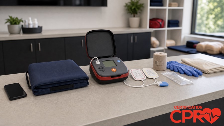 AED trainer and CPR classroom supplies for learning the Chain of Survival in Clearwater.